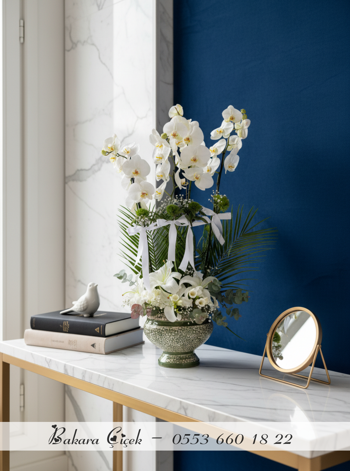 4 Dallı Premium Beyaz Orkide Aranjmanı