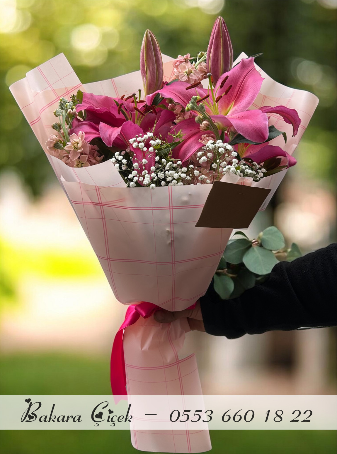 Pembe Lilyum Şebboy Buketi