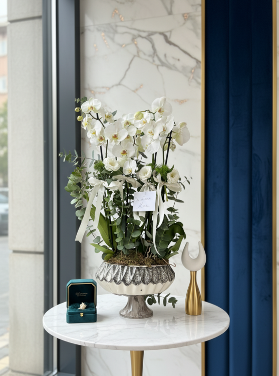 Premium 4 Dallı Beyaz Orkide